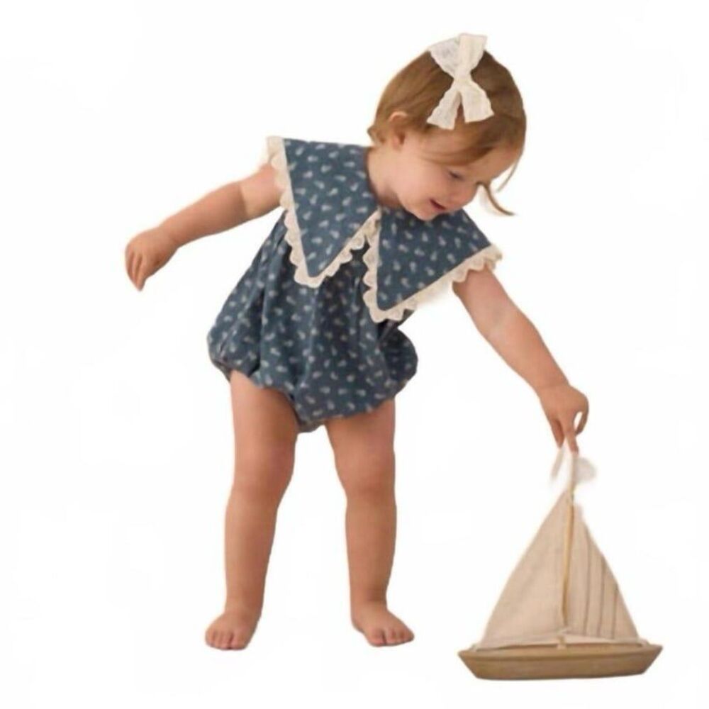 Rylee + Cru Porter Ditsy Romper Marine Peter Pan Collar size 6-12 Months Boho